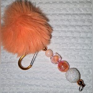 Orange Pom Pom Keychain with Beads